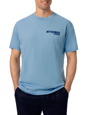 Cotton T-shirt with Mykonos postcard print