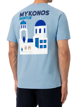 Cotton T-shirt with Mykonos postcard print