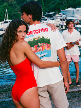 Baumwoll-T-Shirt mit Portofino-Postkarten-Print