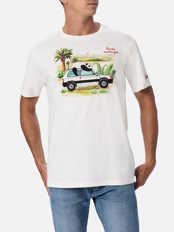 Herren-T-Shirt aus Baumwolle mit Panda-Aufdruck und Stickerei | FIAT PANDA SPECIAL EDITION