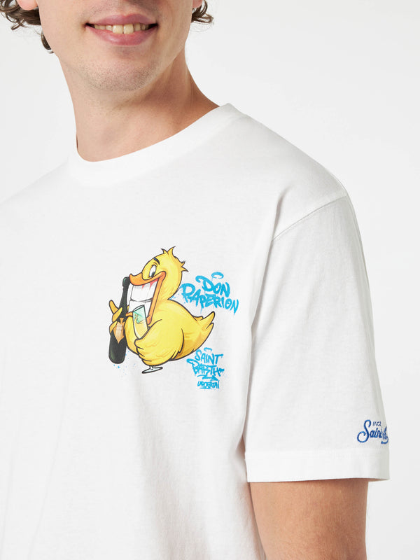 T-shirt da uomo in cotone con stampa piazzata fronte e retro Cryptopuppets Ducky Bollicine | EDIZIONE SPECIALE CRYPTOPUPPETS