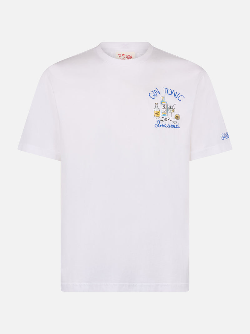 Man cotton t-shirt with Gin Tonic obsessed embroidery