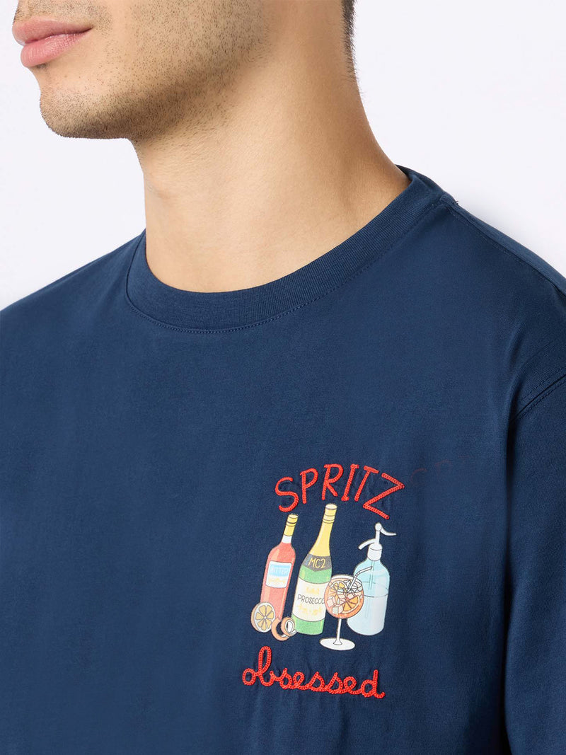 Man cotton t-shirt with Spritz obsessed embroidery