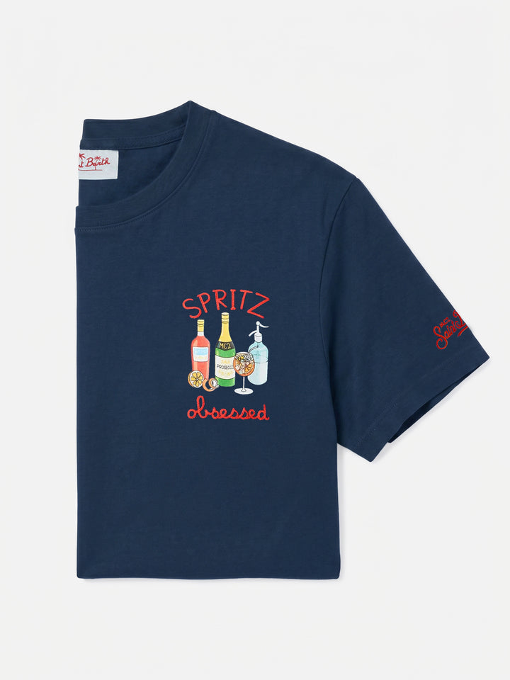 Blaues T-Shirt mit Stickerei „Spritz obsessed“ 