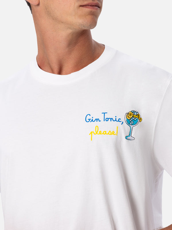 T-shirt da uomo in cotone con ricamo Gin Tonic, please!