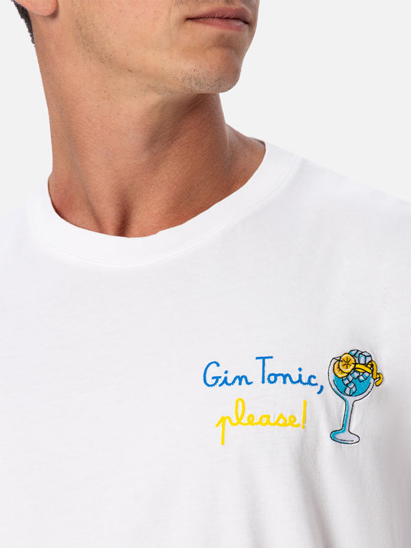 Man cotton t-shirt with Gin Tonic, please! embroidery