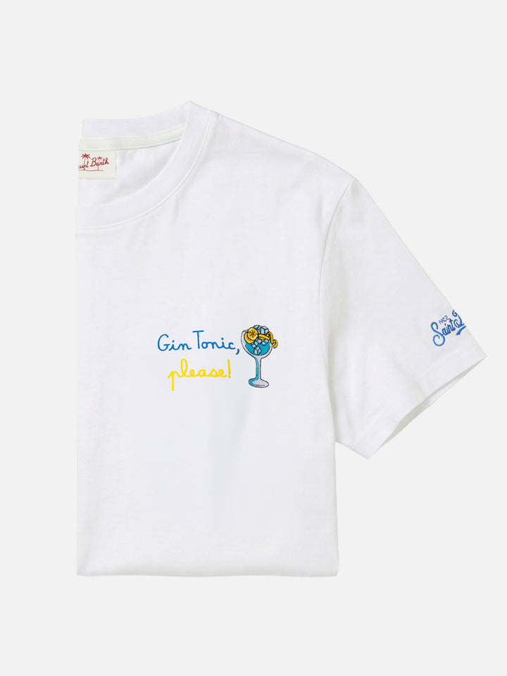 T-shirt en coton biologique avec broderie gin tonic, please! 