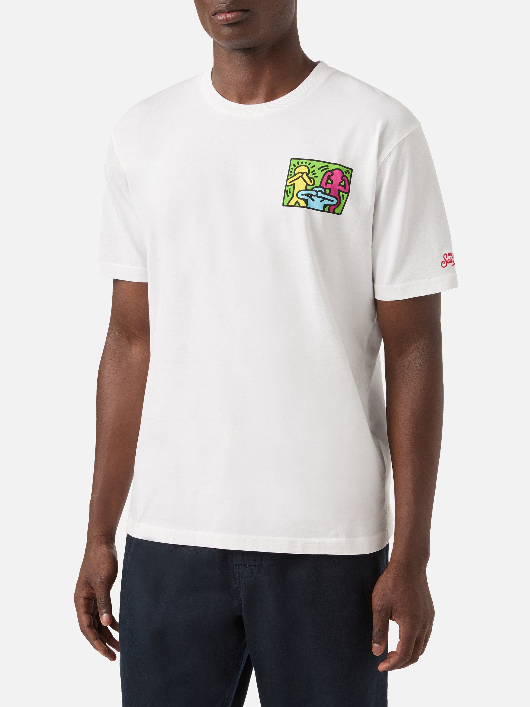 Keith Haring People t-shirt with front and back print in white
