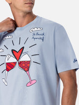 T-shirt da uomo in cotone con stampa e ricamo bicchieri Lodola | BRITTO SPECIAL EDITION