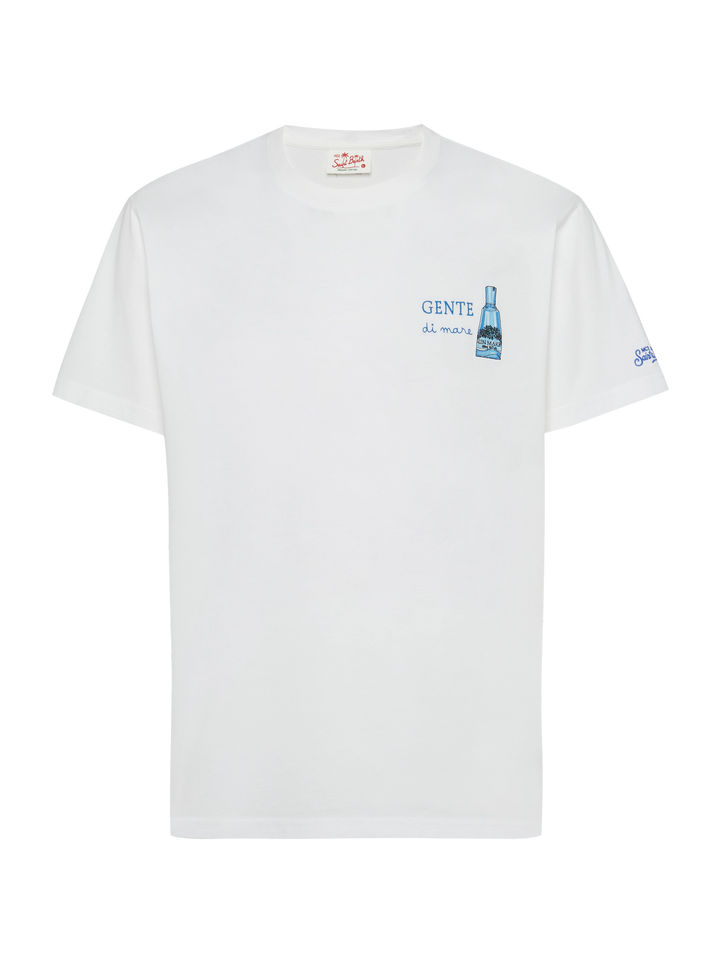 Baumwoll-T-Shirt mit Gente di Mare-Aufdruck und Stickerei |GIN MARE SPECIAL EDITION