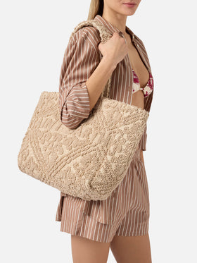 Borsa Tufting in cotone con ricamo in rilievo