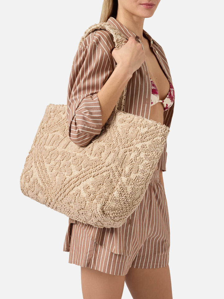 Borsa Tufting in cotone con ricamo in rilievo