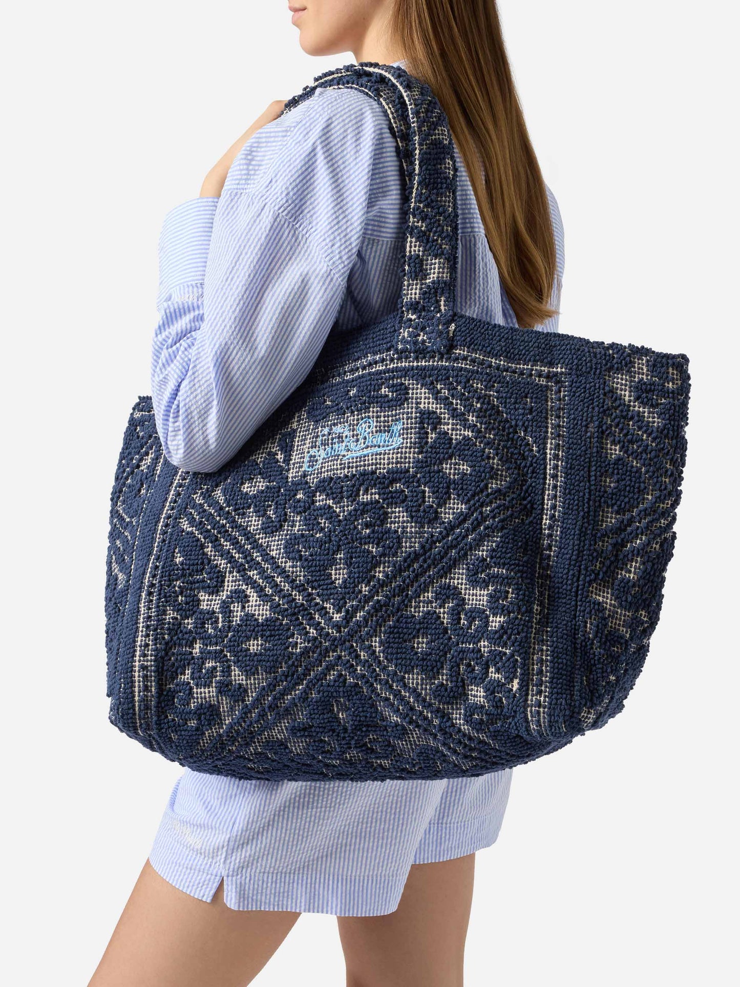 Navy blue Tufting  cotton tote bag