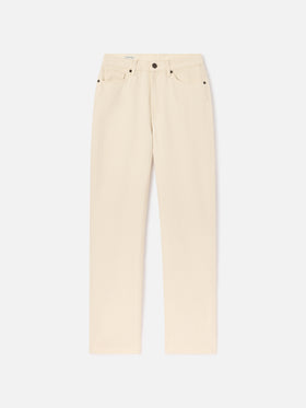 Pantalones June de denim de algodón off white con bordado del logo 