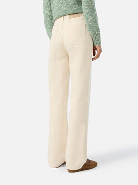 Pantalones June de denim de algodón off white con bordado del logo 