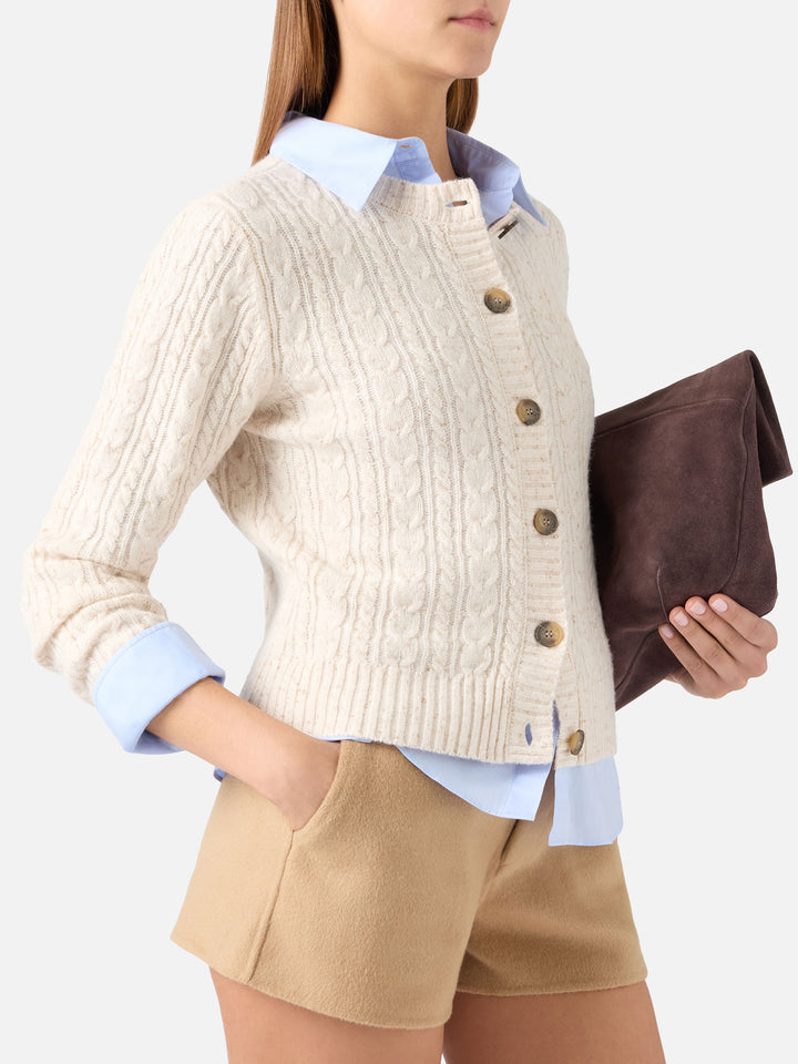 Grain Ursule Donegal wool blend cardigan with cable stitch