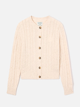 Cardigan Ursule grano in misto lana Donegal con punto trecce