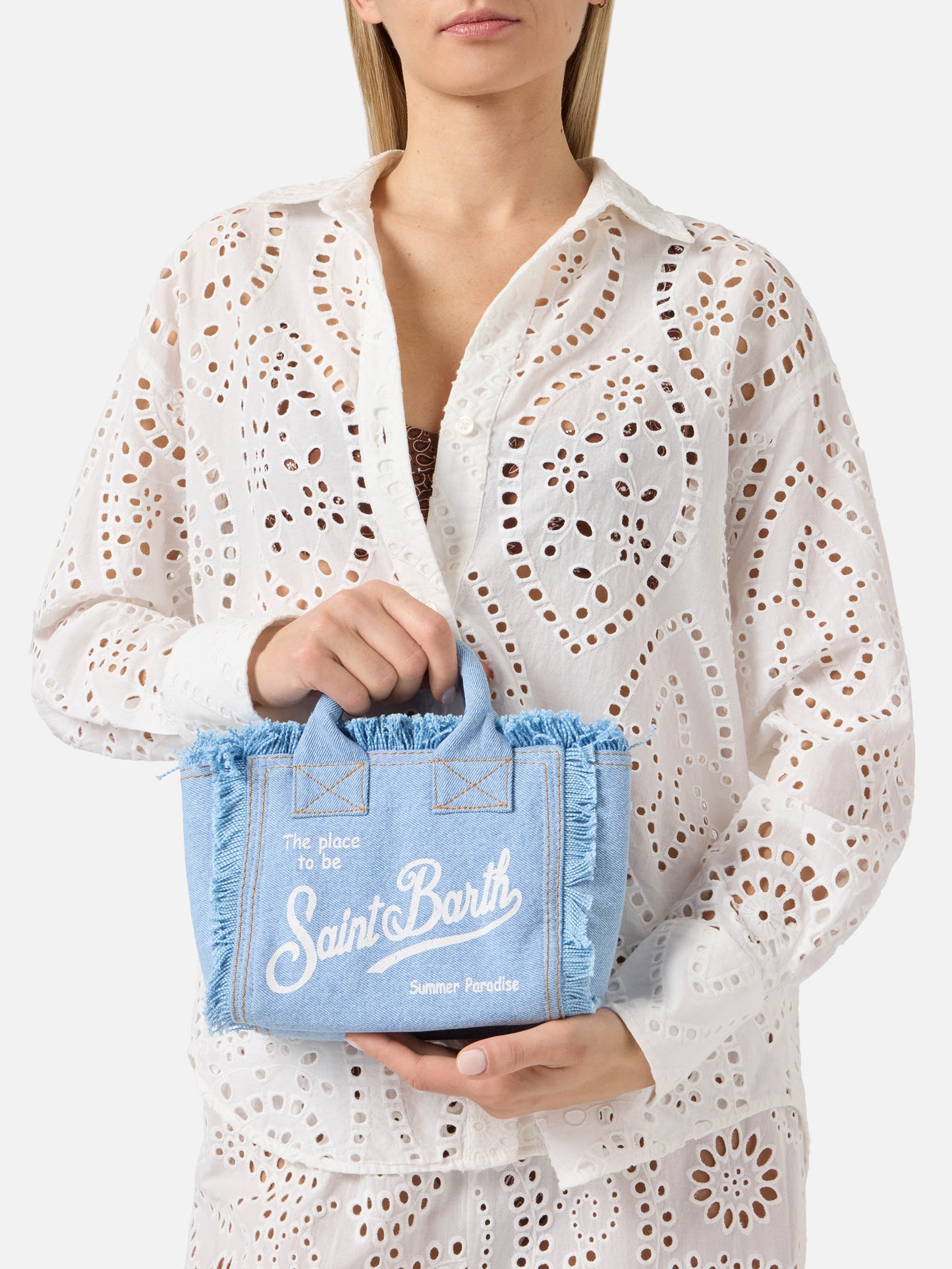 Borsa Vanity mini in denim lavaggio chiaro