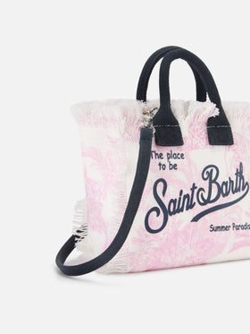 Borsa Vanity mini in canvas con stampa toile de Jouy rosa