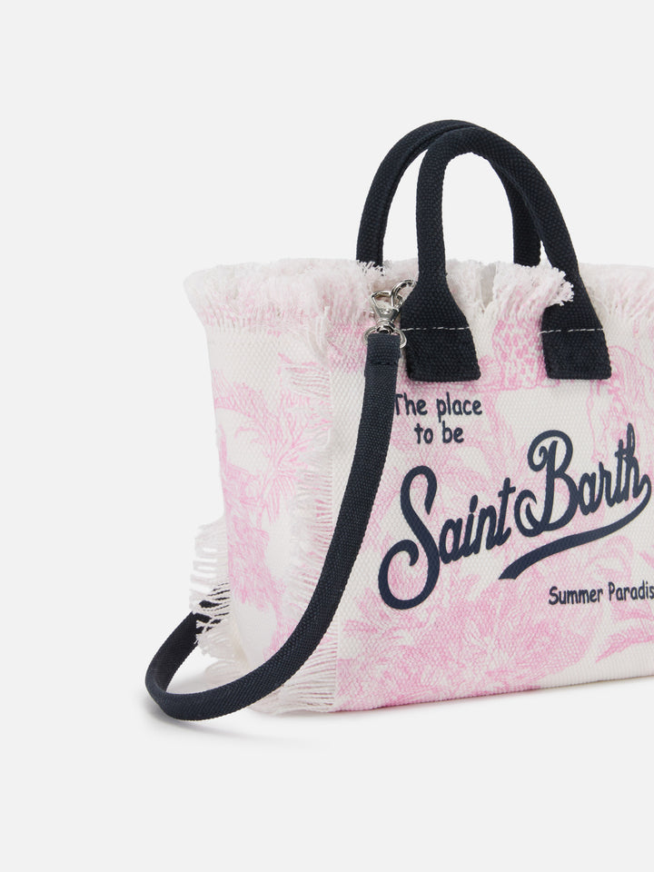 Canvas Vanity mini bag with pink toile de Jouy print