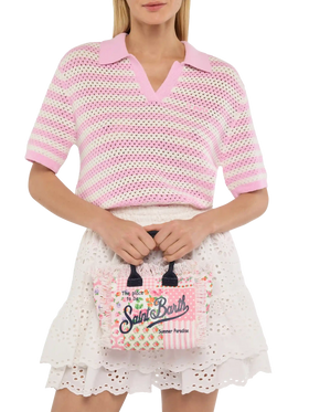 Cotton canvas Mini Vanity bag with flower patch print