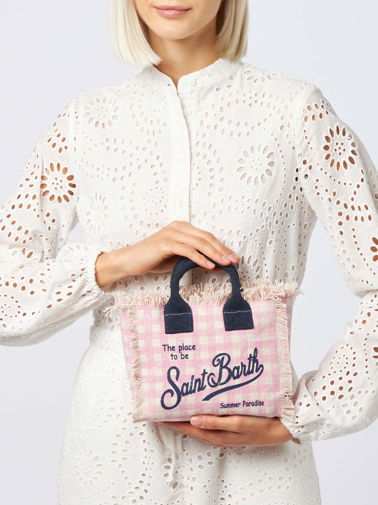 Borsa Mini Vanity in tela di cotone quadretti