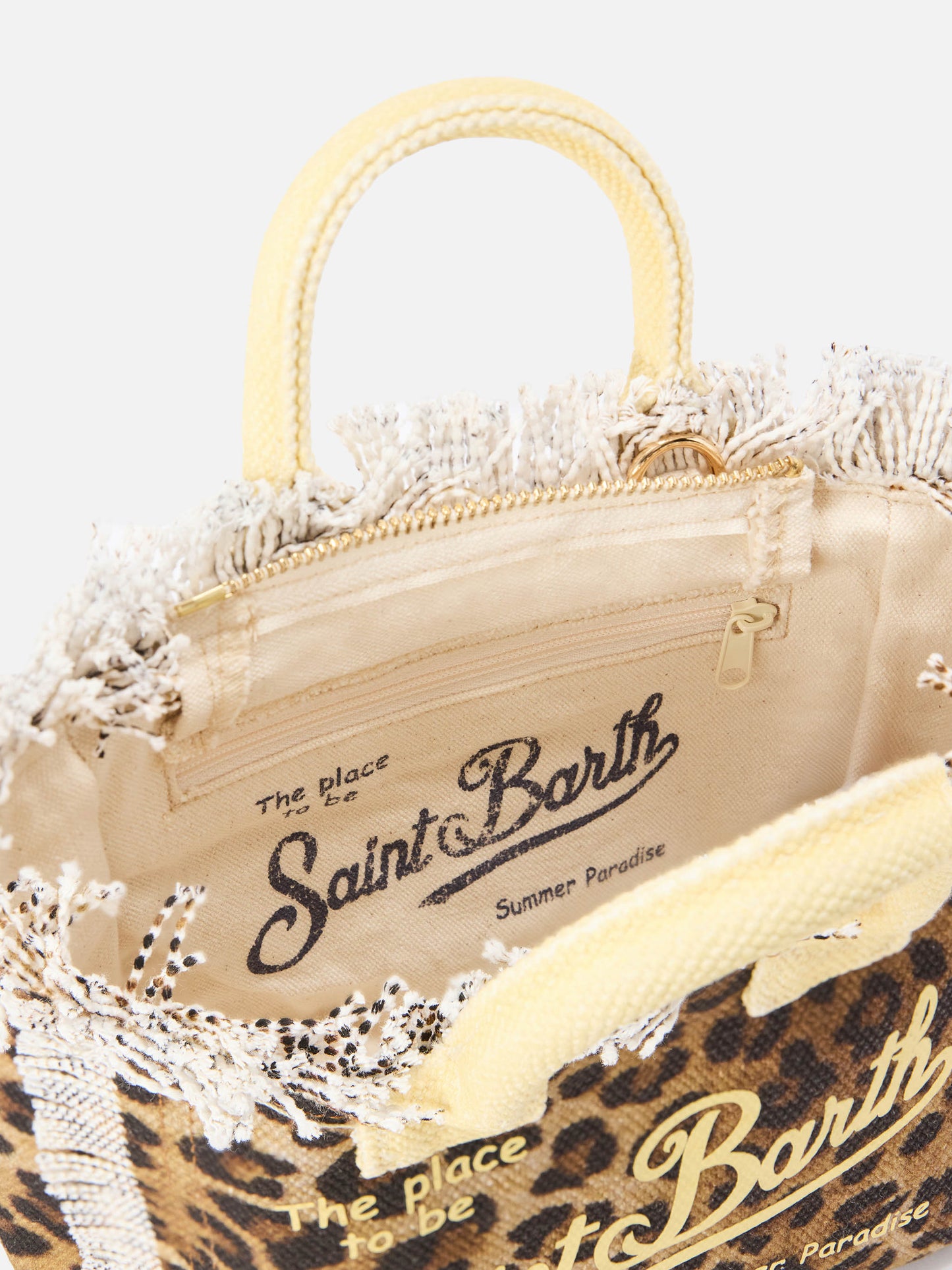 Borsa Vanity mini in canvas leopardato con dettagli gialli