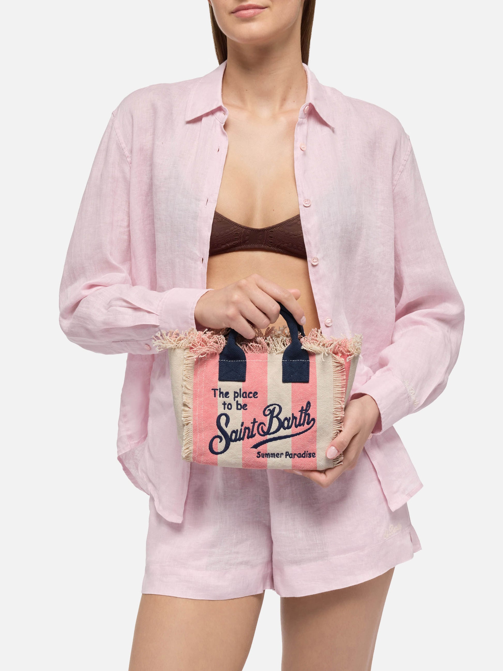 Cotton canvas Mini Vanity bag with striped print - MC2 Saint Barth