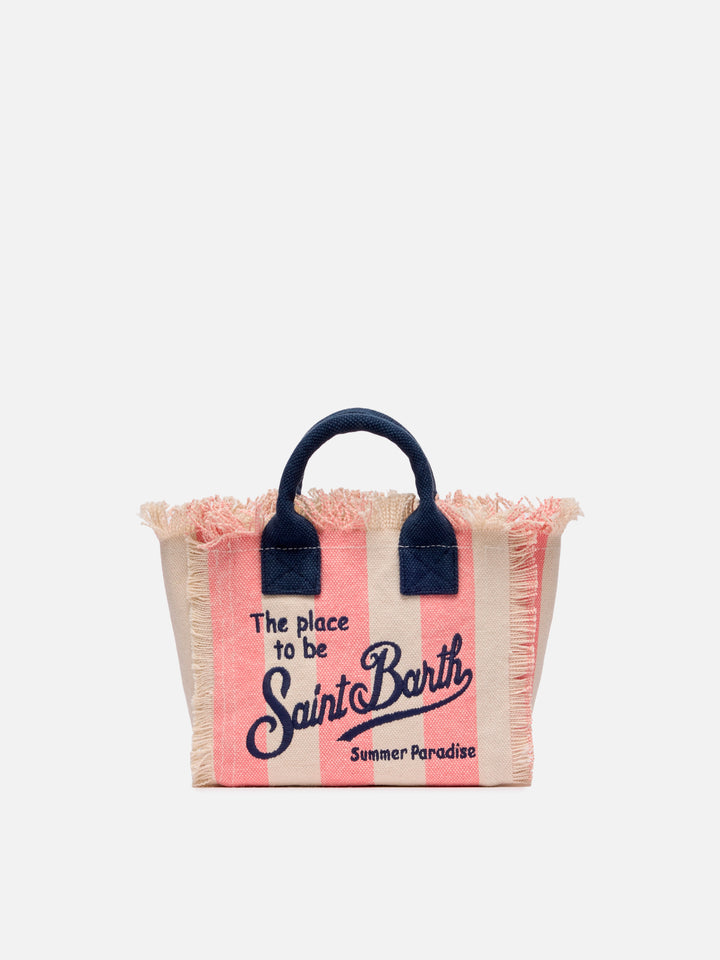 Borsa Mini Vanity in canvas di cotone con stampa a righe