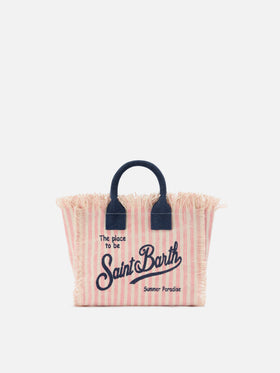 Canvas Vanity mini bag with pink stripes and contrast details