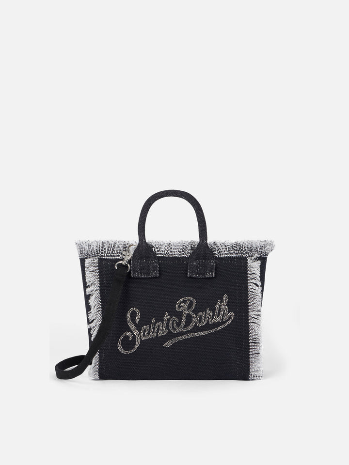 Mini-Kosmetiktasche aus Baumwollcanvas mit Logo aus silbernem Strass