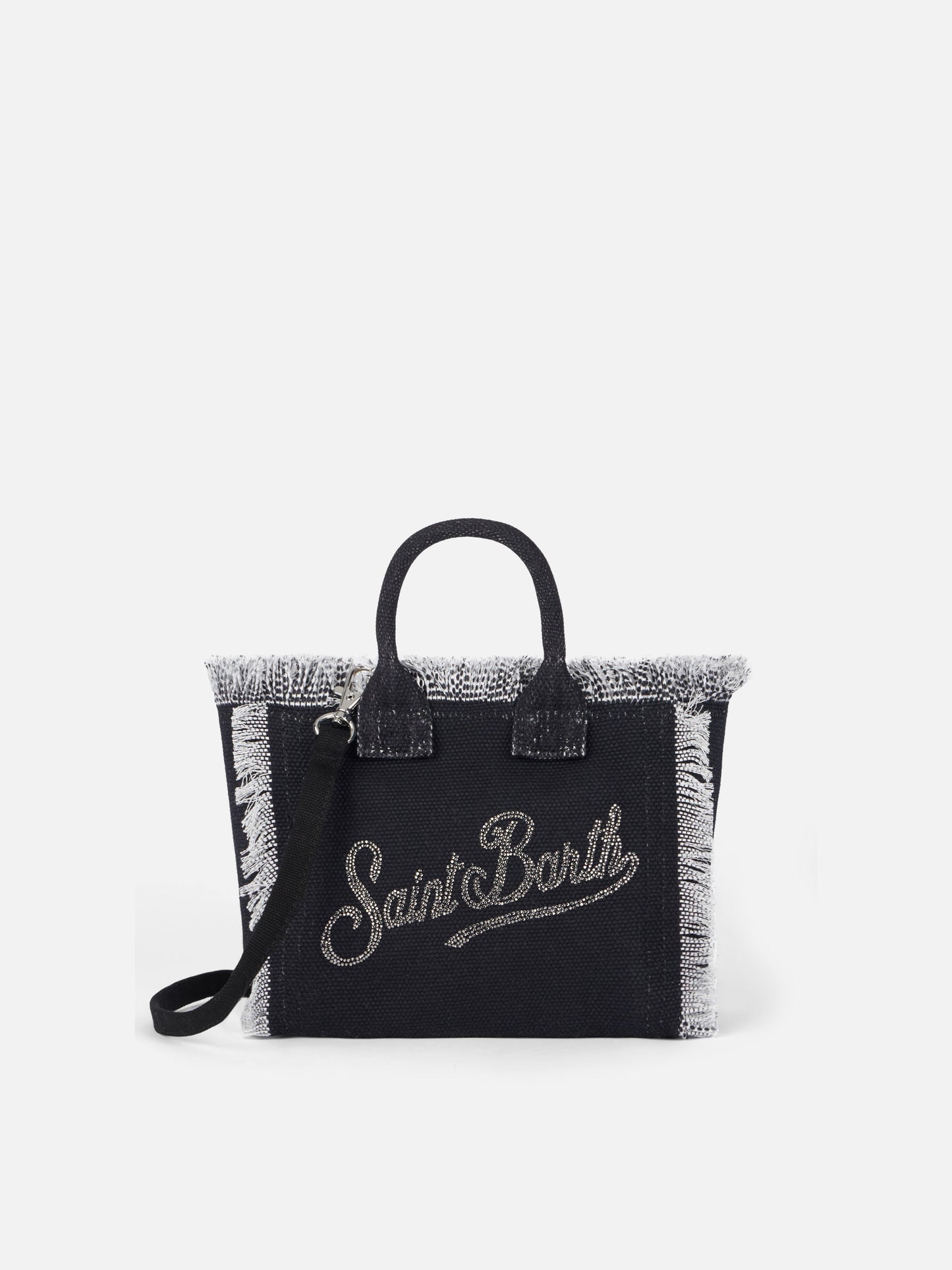 Black cotton canvas Mini Vanity bag with rhinestone logo - MC2 Saint Barth