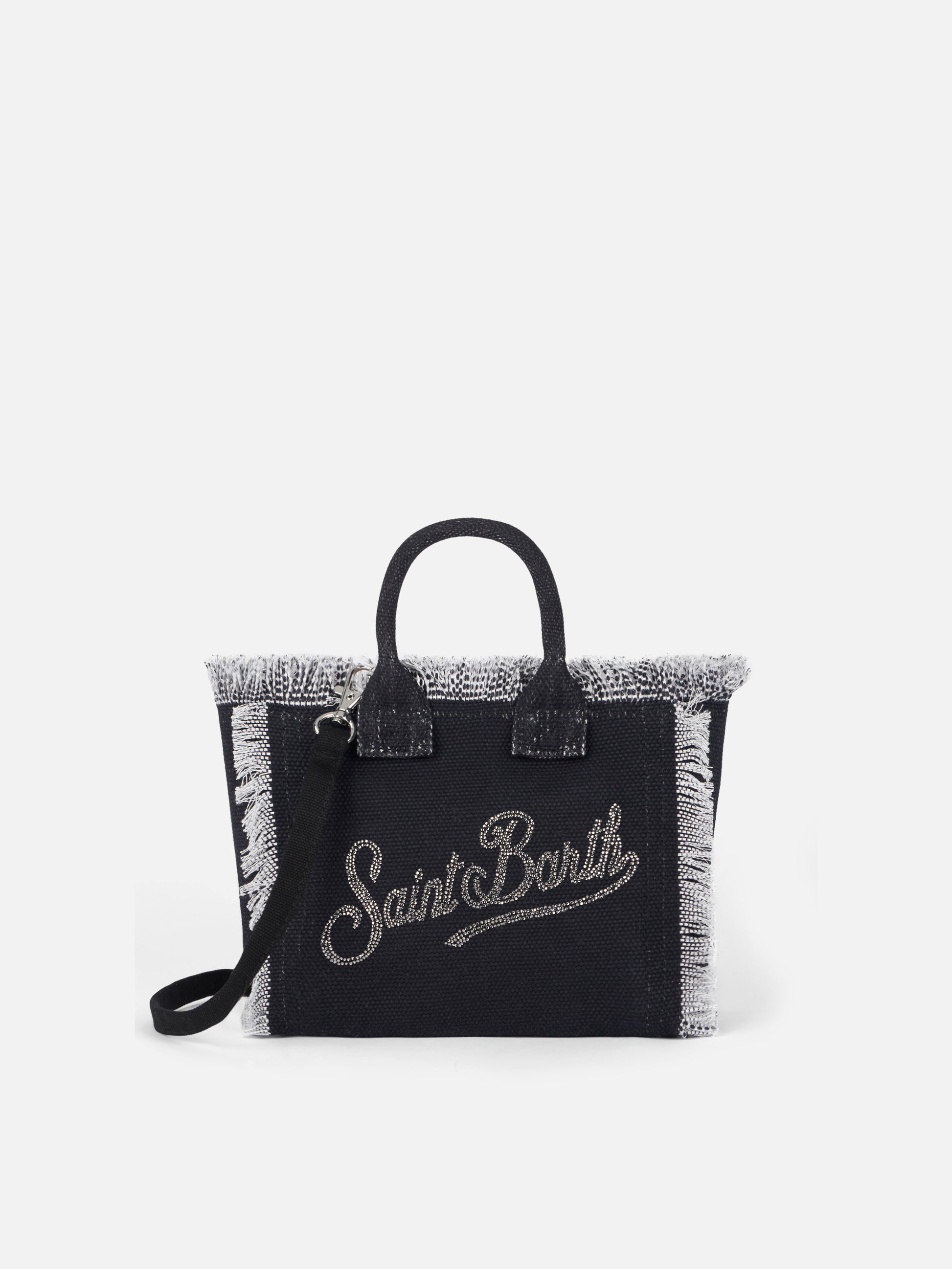 Black cotton canvas Mini Vanity bag with rhinestone logo - MC2 Saint Barth