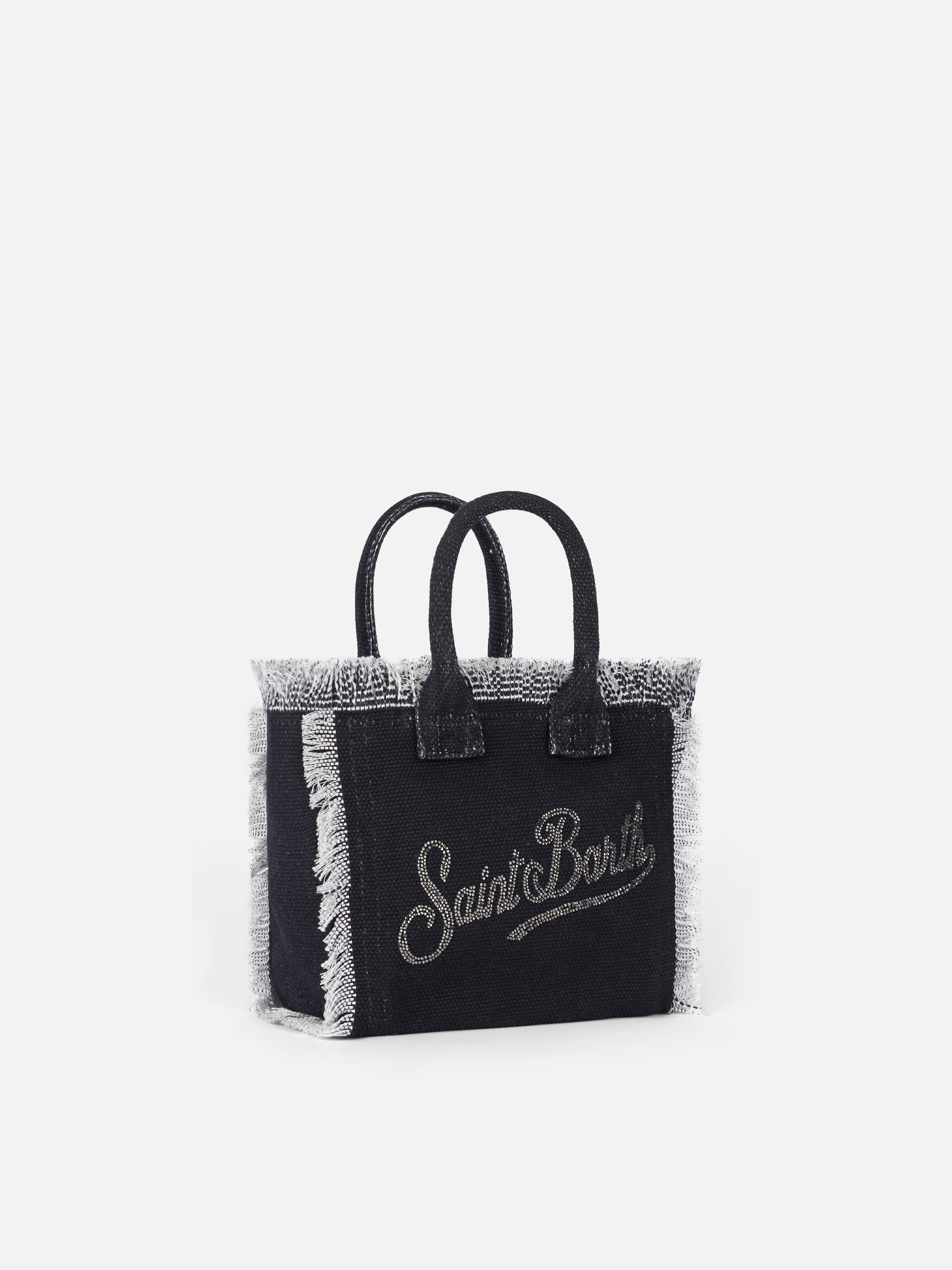 Black cotton canvas Mini Vanity bag with rhinestone logo - MC2 Saint Barth