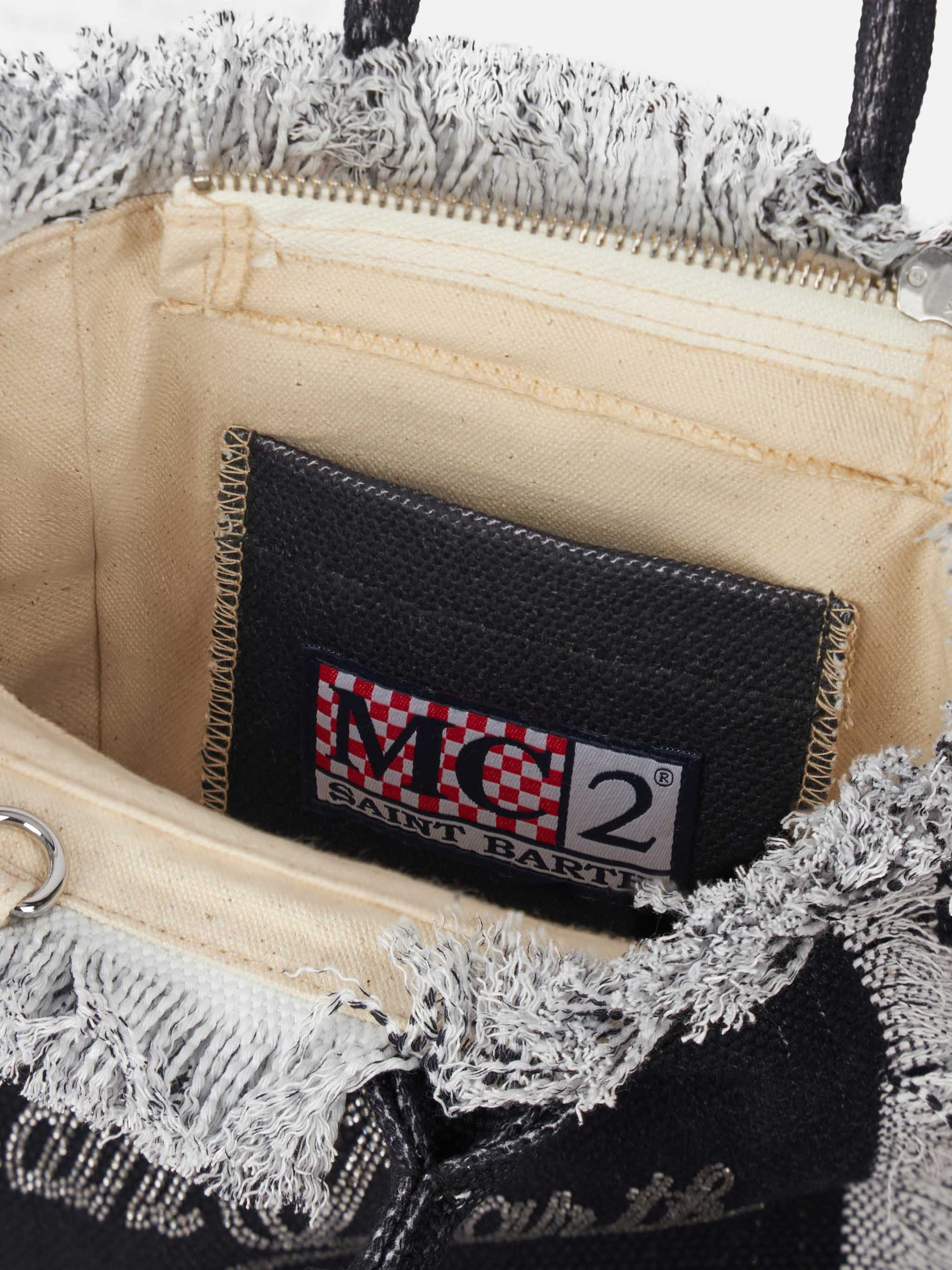 Black cotton canvas Mini Vanity bag with rhinestone logo - MC2 Saint Barth