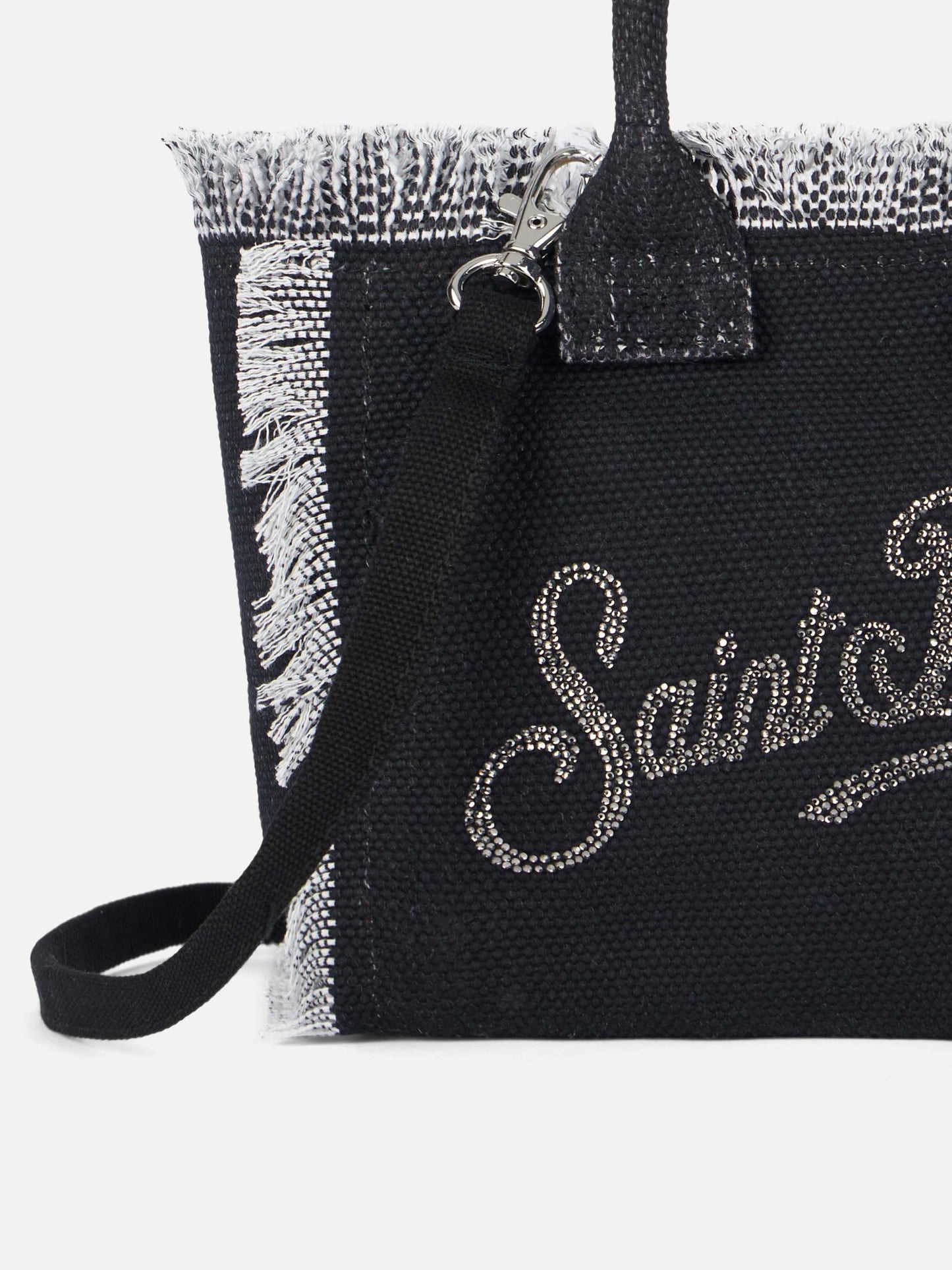 Black cotton canvas Mini Vanity bag with rhinestone logo - MC2 Saint Barth