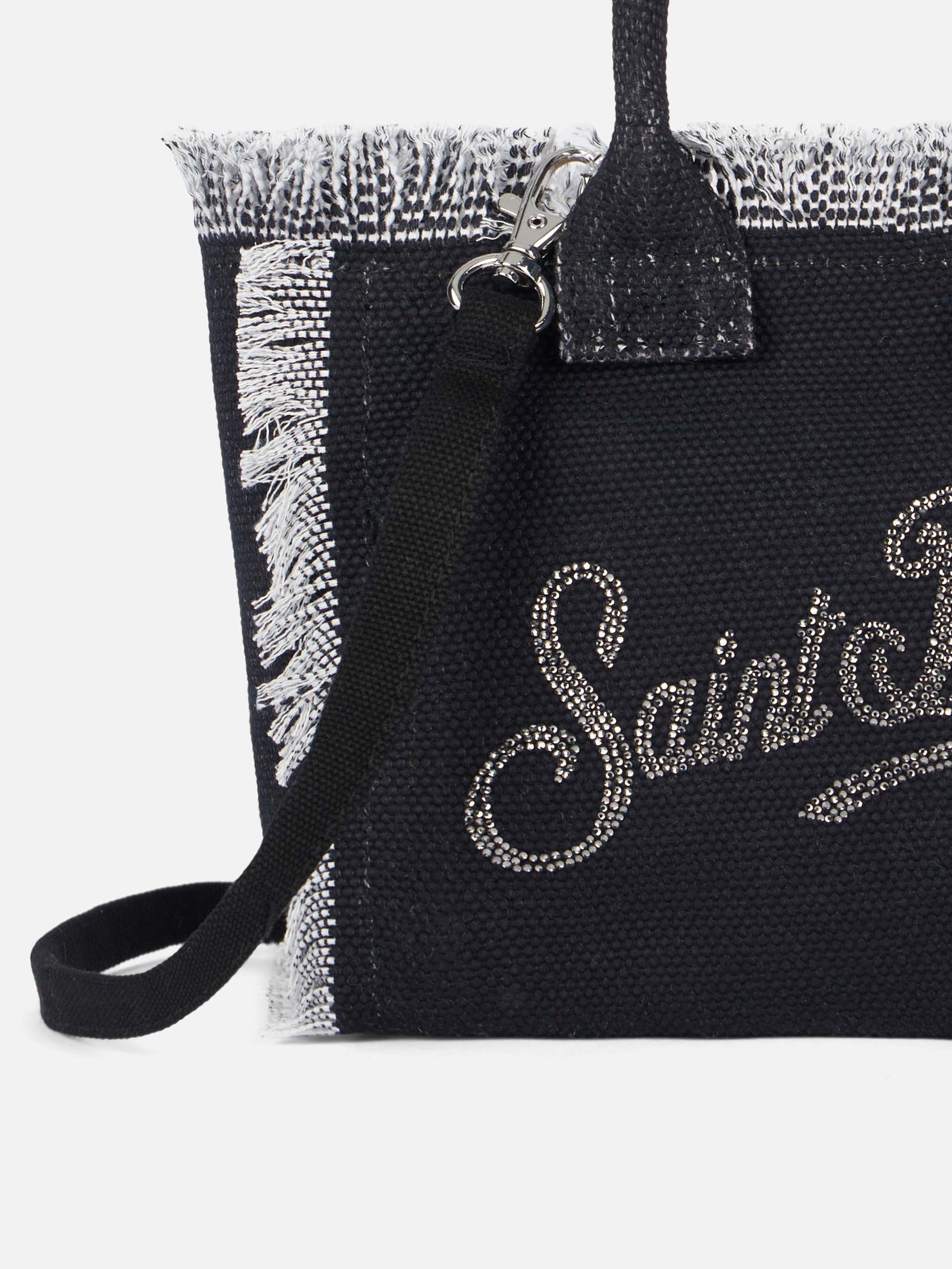 Black cotton canvas Mini Vanity bag with rhinestone logo - MC2 Saint Barth