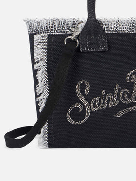 Black cotton canvas Mini Vanity bag with rhinestone logo - MC2 Saint Barth