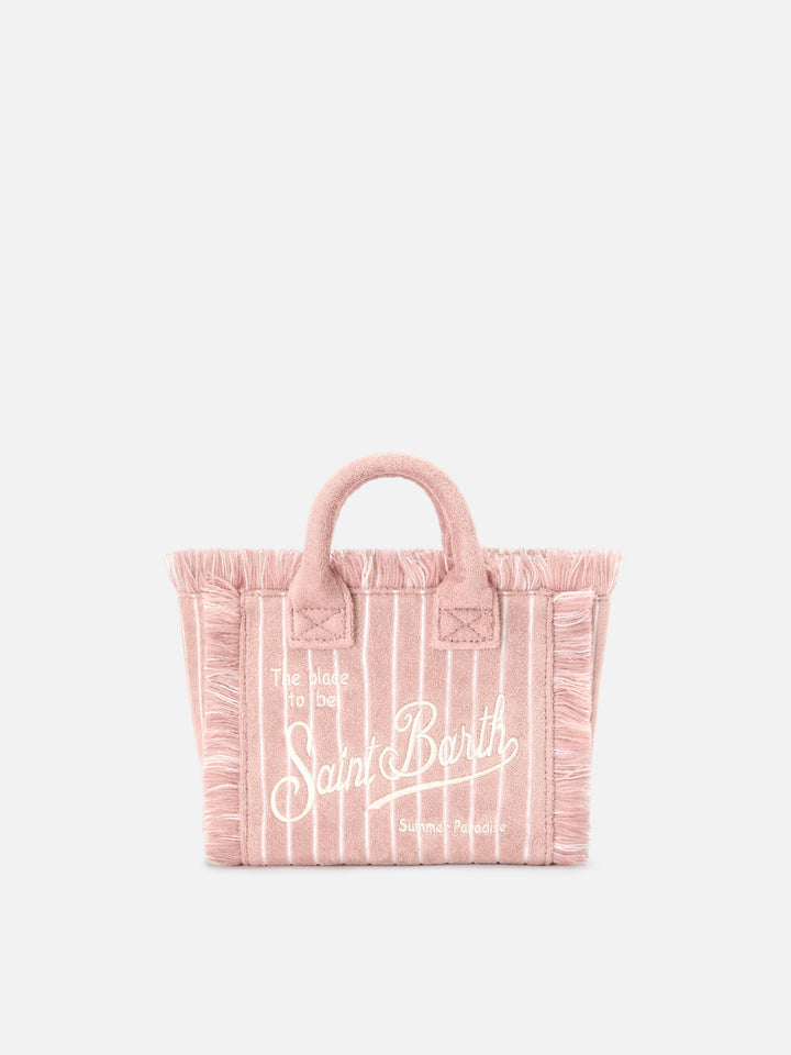 Borsa Vanity mini in tessuto effetto spugna a righe rosa