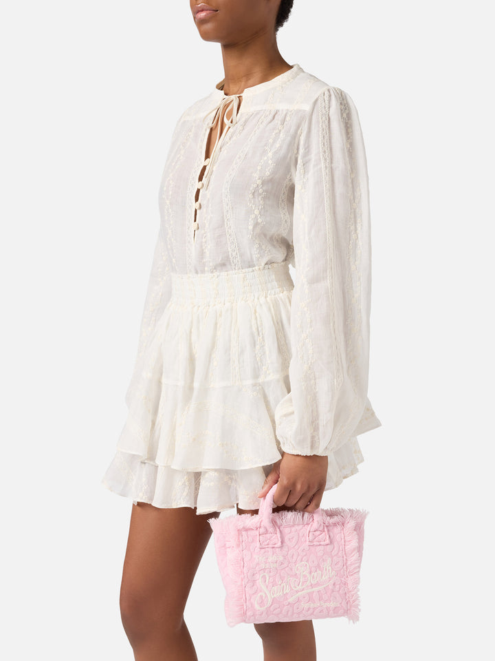 Borsa Vanity mini in tessuto effetto spugna con leopardato in rilievo