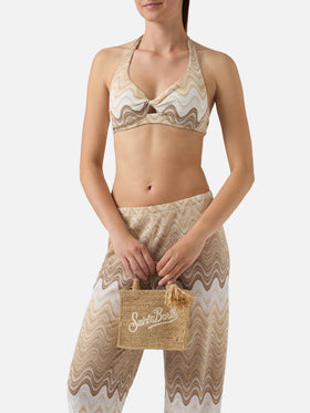 Vanity mini raffia bag with embroidered logo