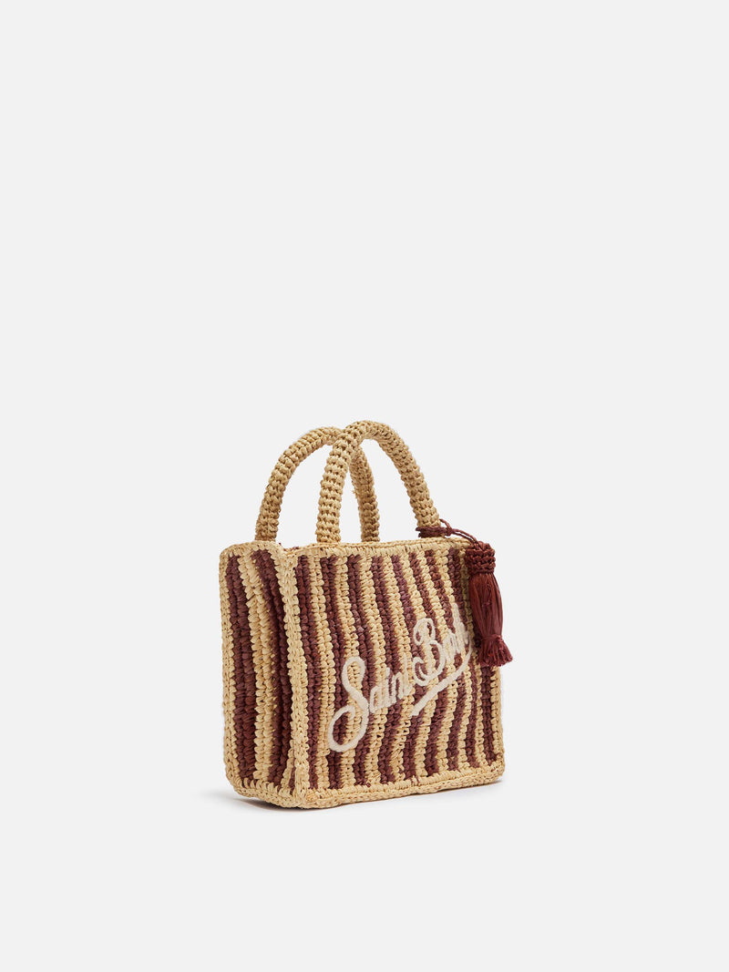 Mini Vanity Raffia-Tasche mit Streifendruck