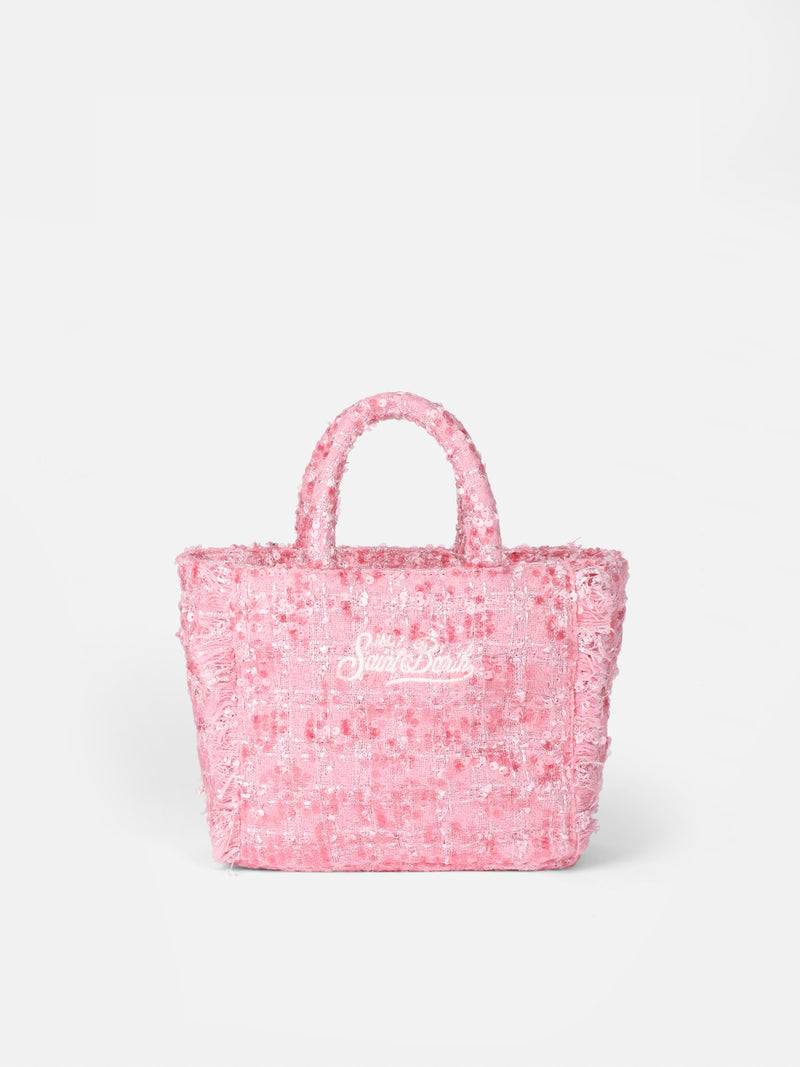 Mini Vanity wooly handbag with pink tweed pattern