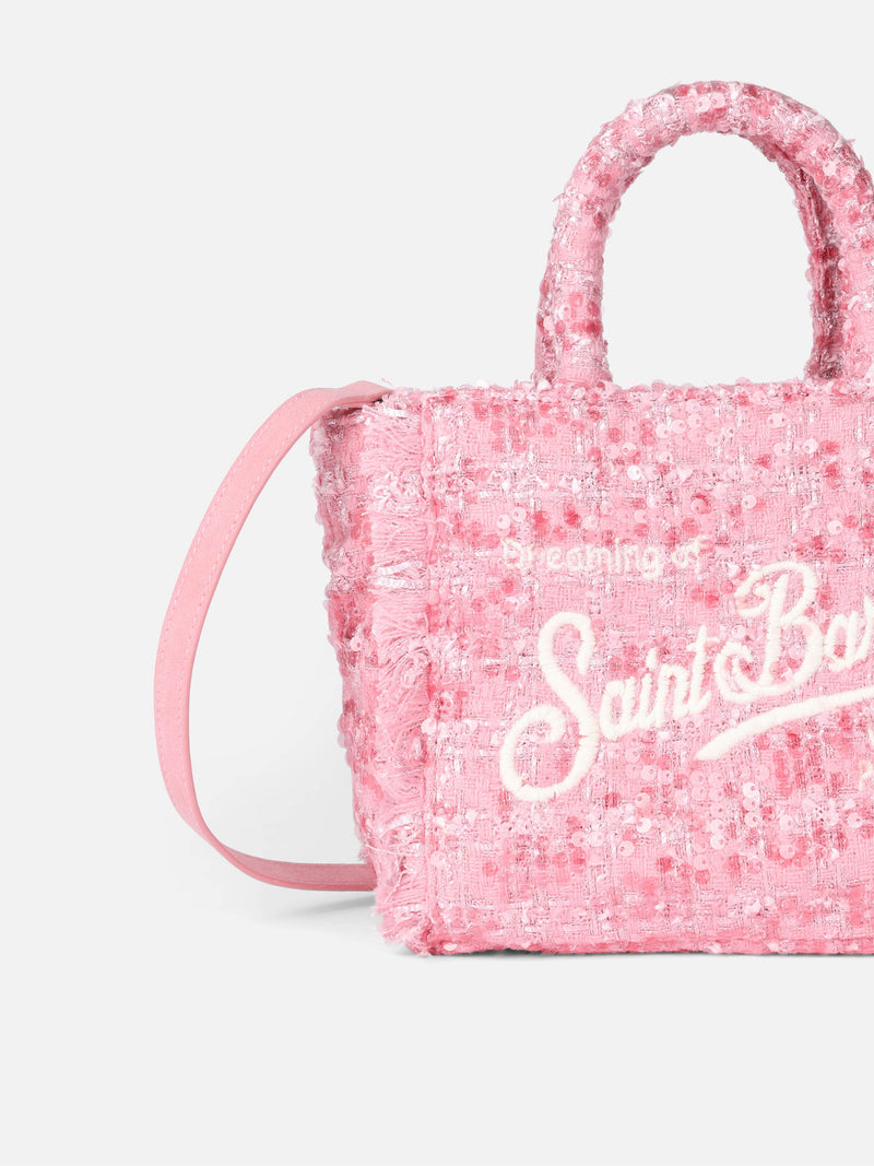 Borsa a mano Mini Vanity in lana con motivo tweed rosa