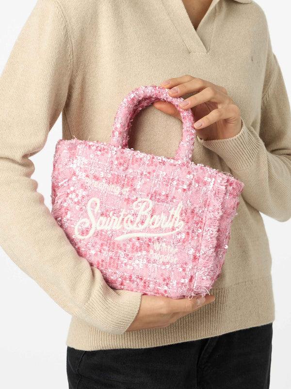 Wollhandtasche Mini Vanity mit rosa Tweedmuster