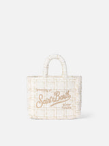 Borsa a mano Mini Vanity in lana con motivo tweed bianco