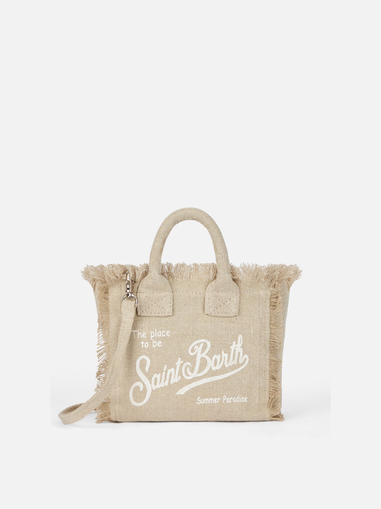 Beige solid color linen Vanity mini bag with removable strap