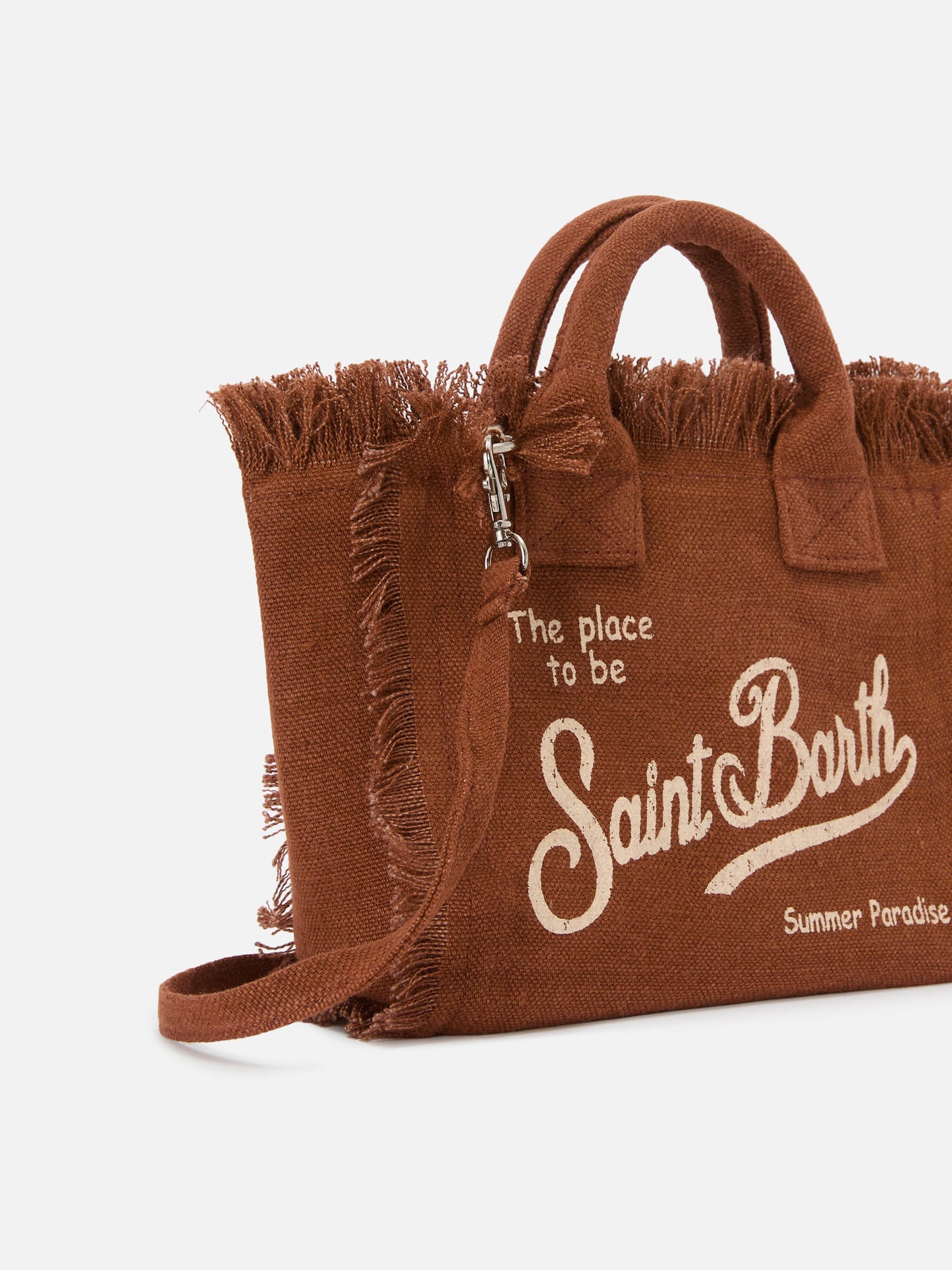 Borsa Vanity mini in lino marrone tinta unita con tracolla removibile