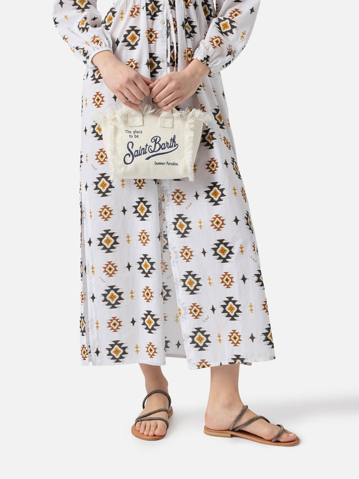 Borsa Vanity mini in lino bianca tinta unita con tracolla removibile