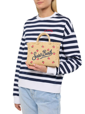 Borsa Mini Vanity effetto paglia con patch fragole applicato